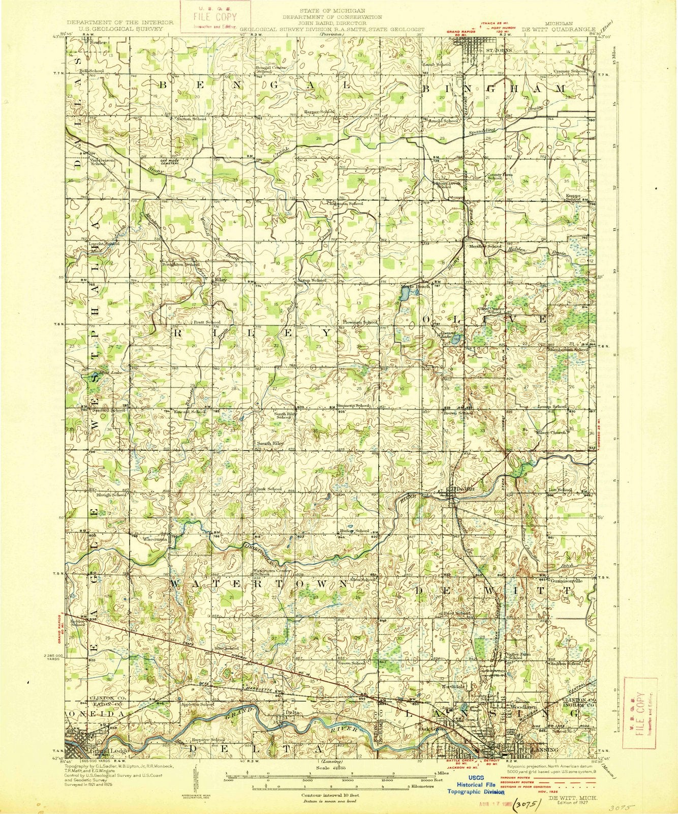 1927 De WITT, MI - Michigan - USGS Topographic Map