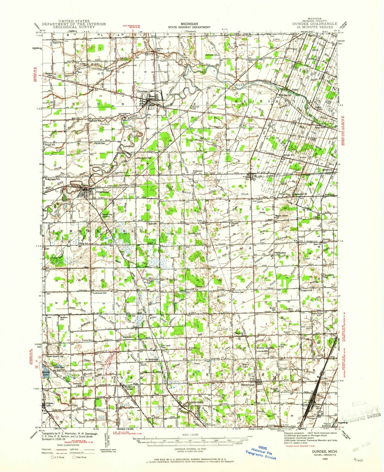 1939 Dundee, MI - Michigan - USGS Topographic Map