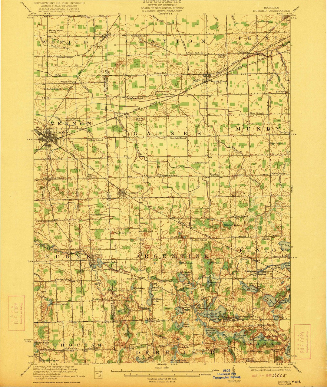 1922 Durand, MI - Michigan - USGS Topographic Map