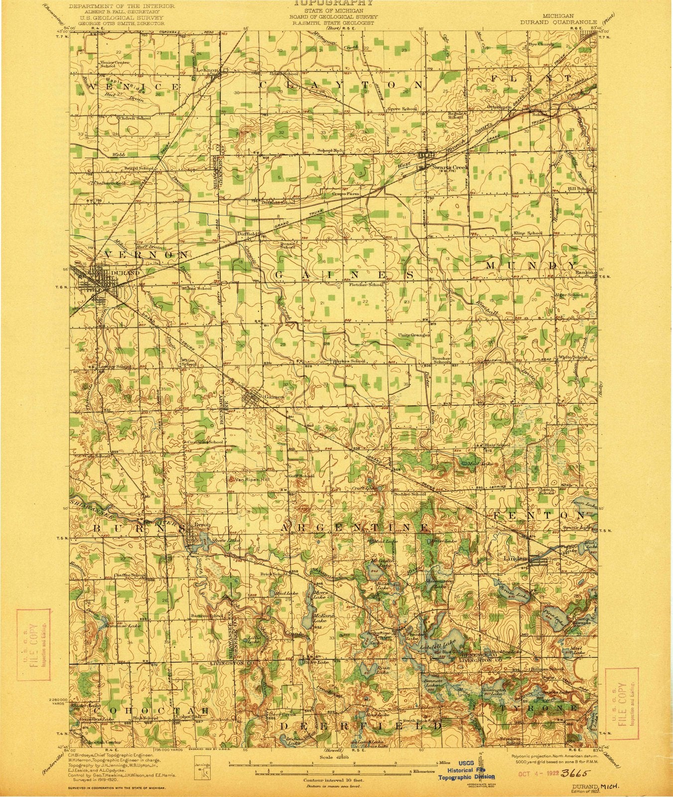 1922 Durand, MI - Michigan - USGS Topographic Map