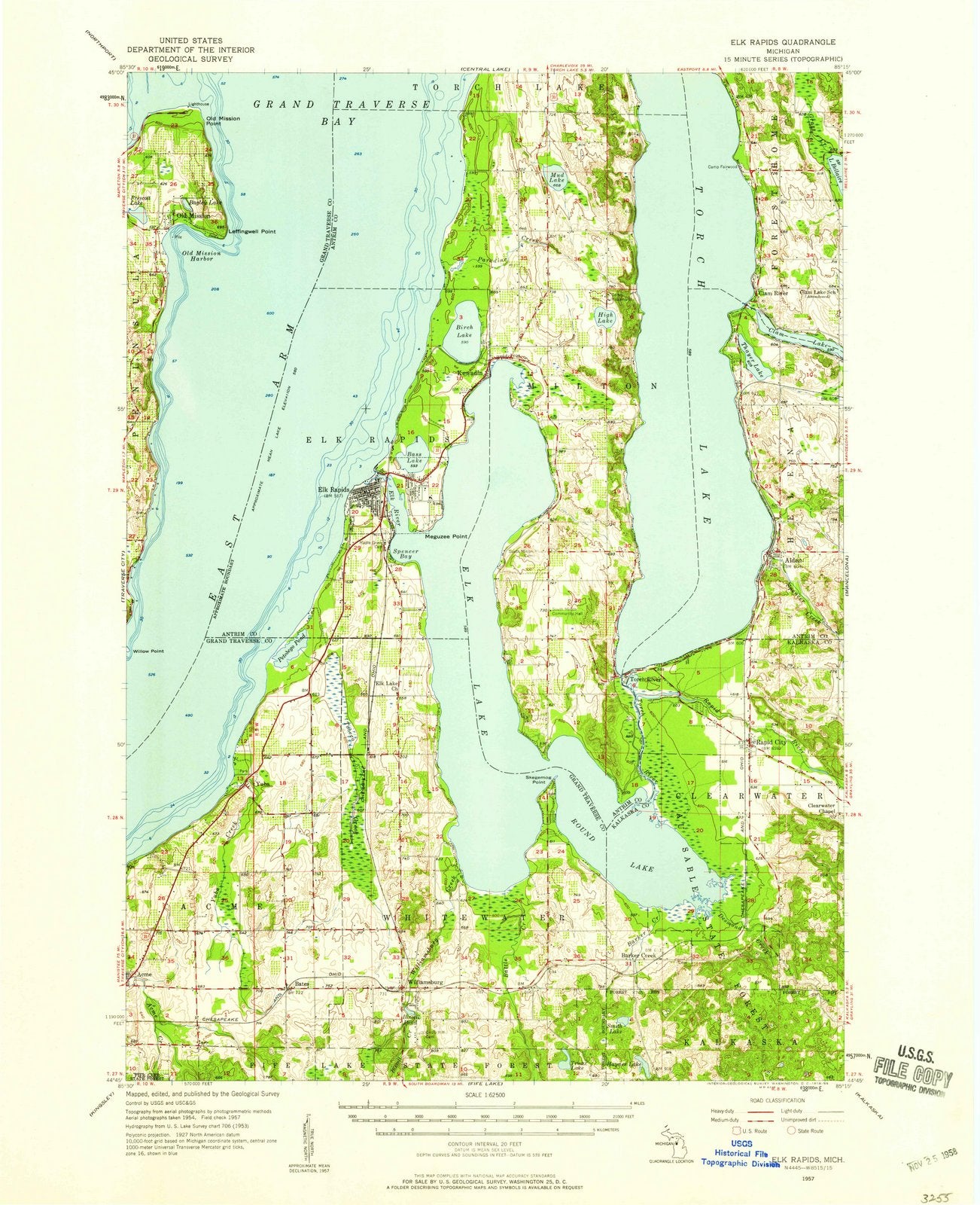 1957 Elk Rapids, MI - Michigan - USGS Topographic Map