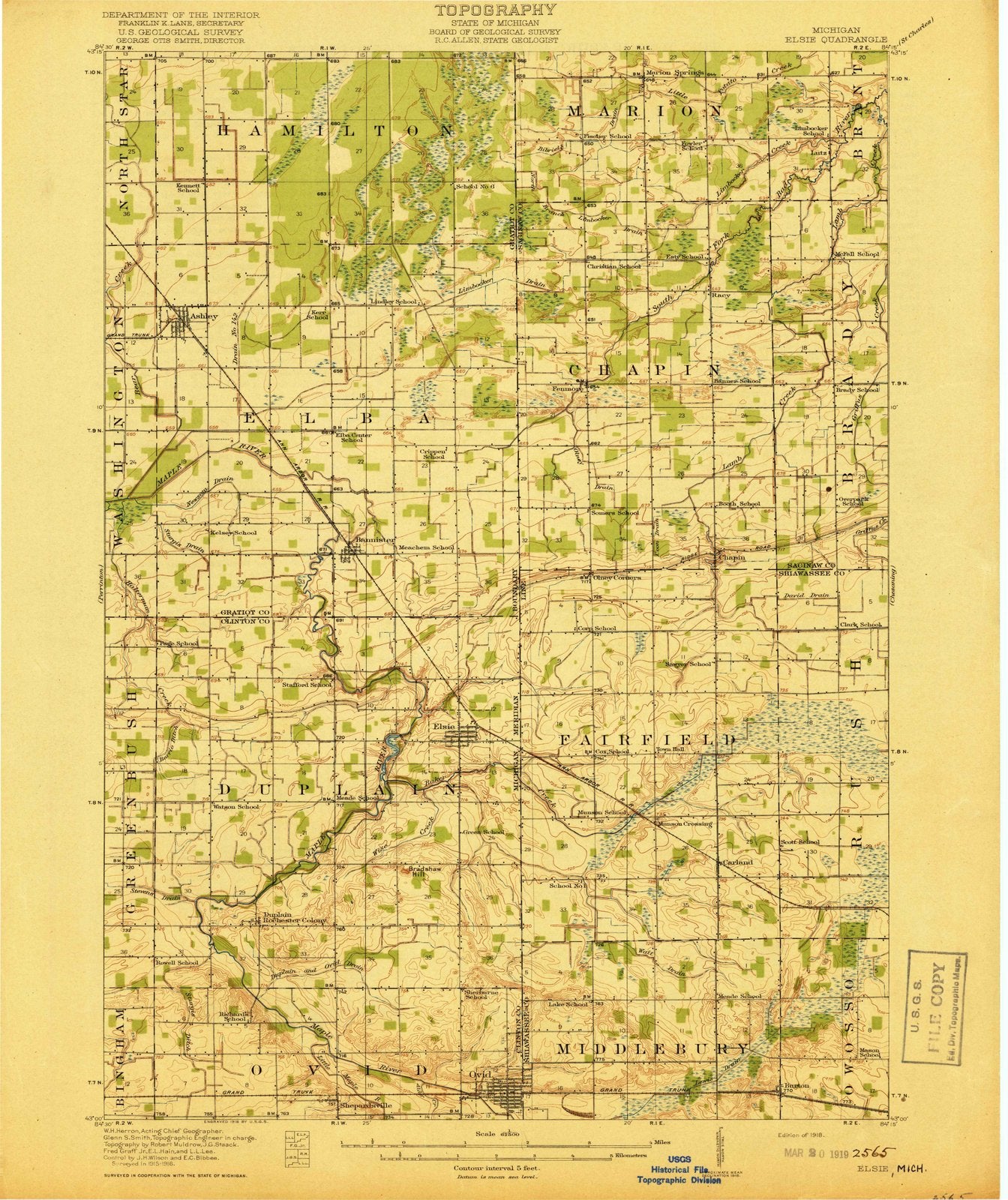 1918 Elsie, MI - Michigan - USGS Topographic Map