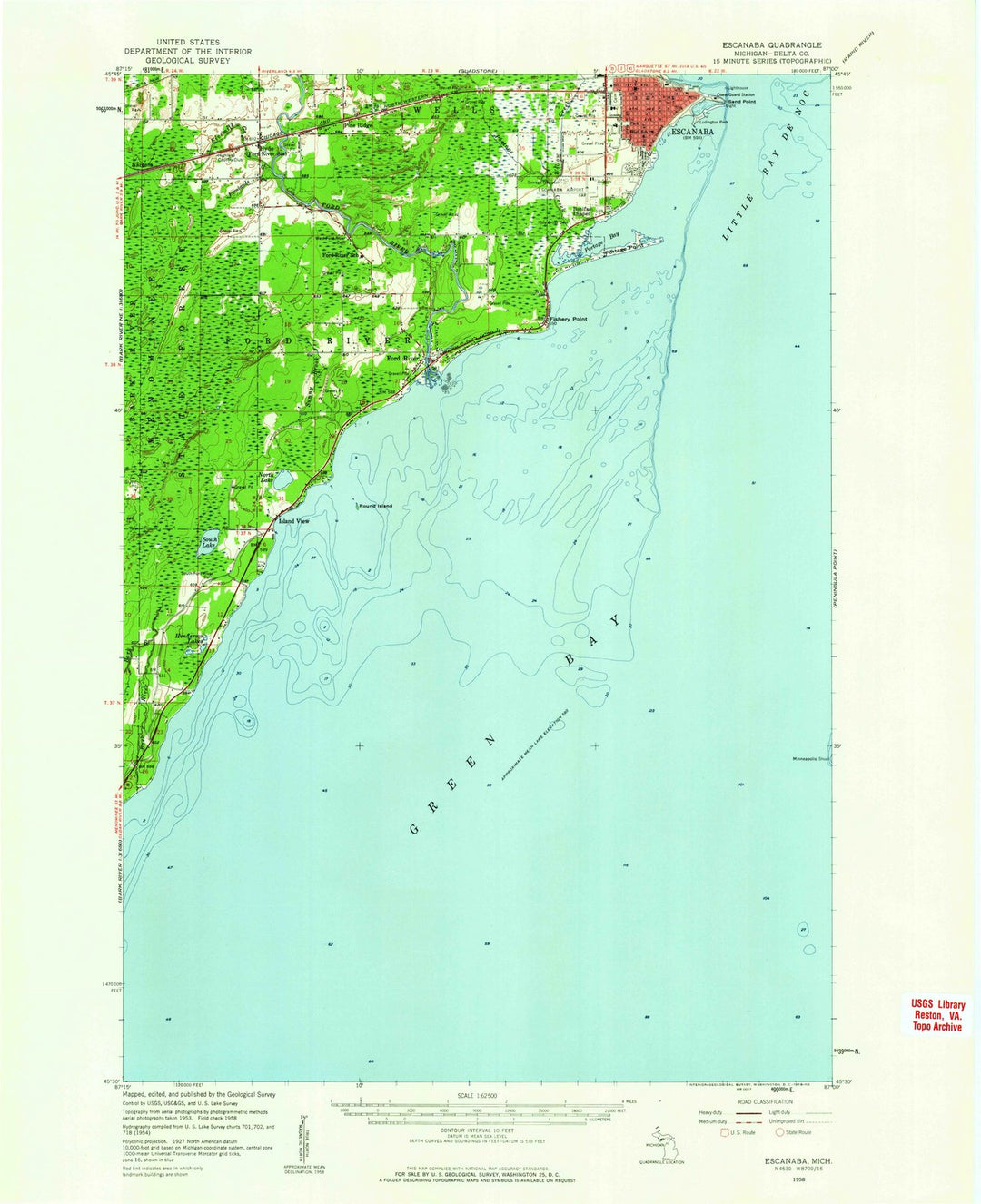1958 Escanaba, MI - Michigan - USGS Topographic Map
