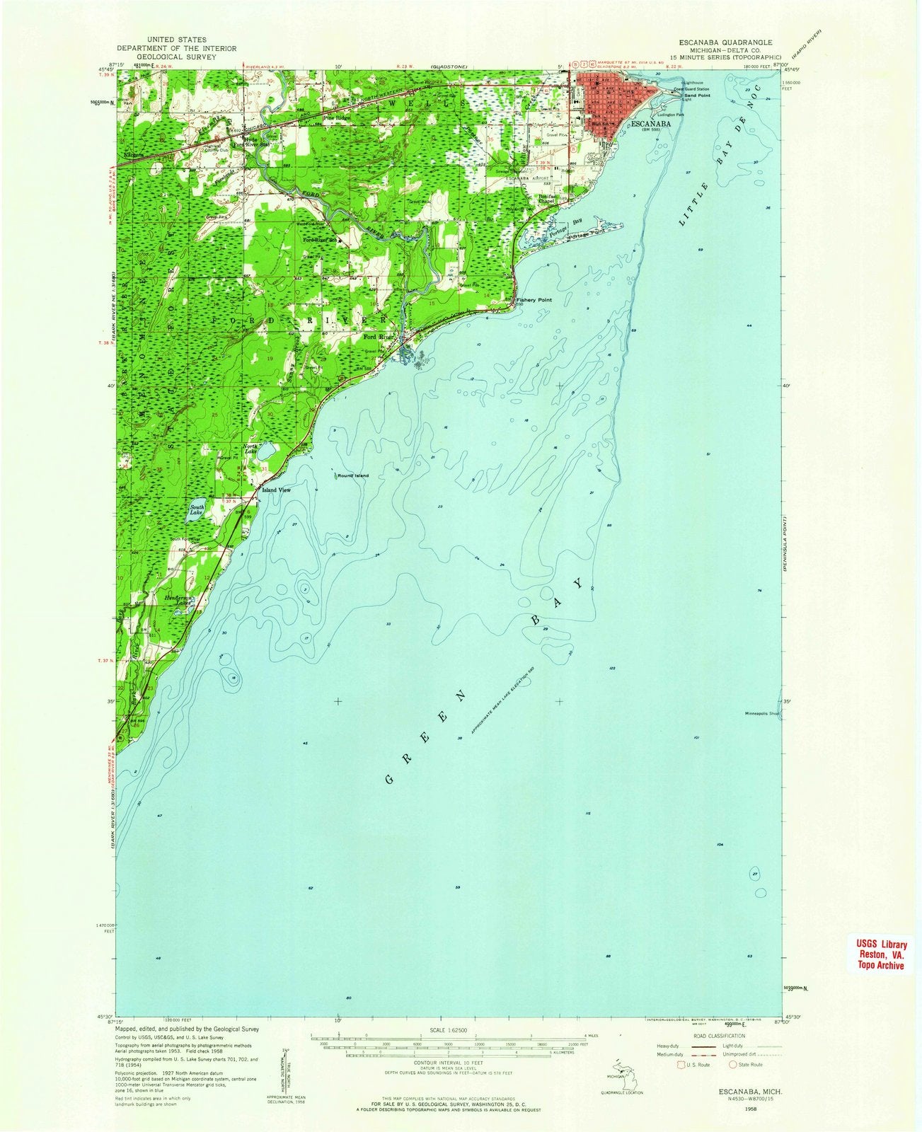 1958 Escanaba, MI - Michigan - USGS Topographic Map