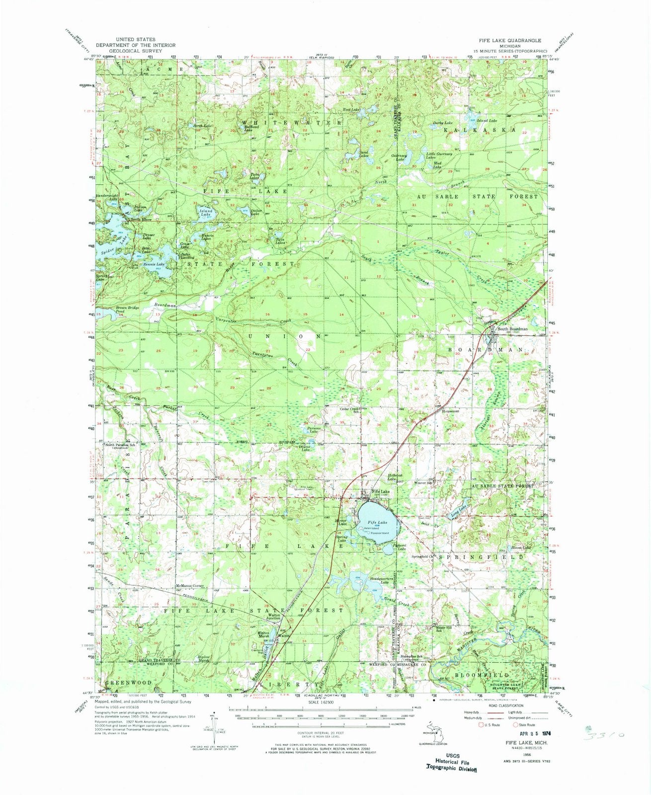 1956 Fife Lake, MI - Michigan - USGS Topographic Map