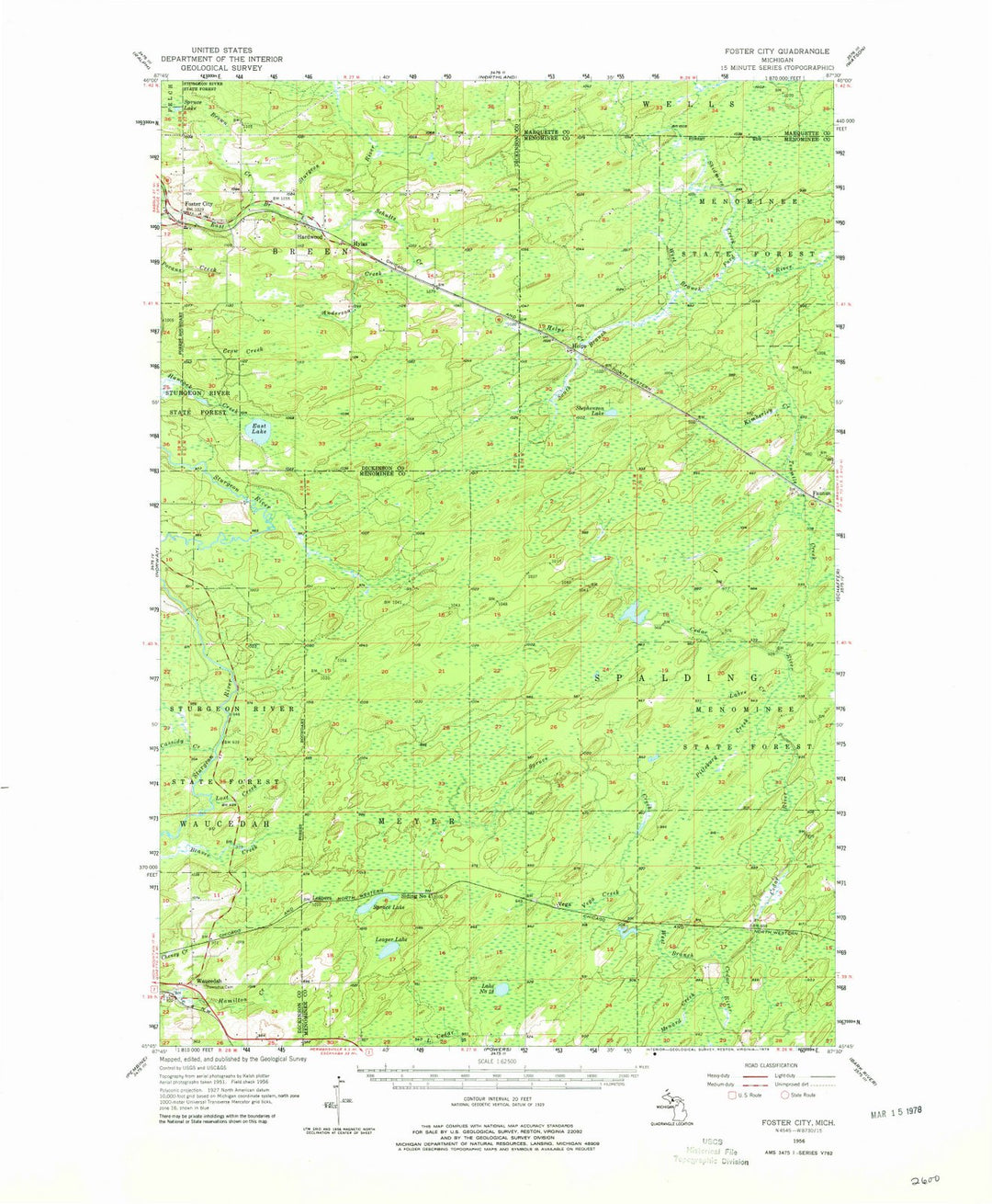 1956 Foster City, MI - Michigan - USGS Topographic Map