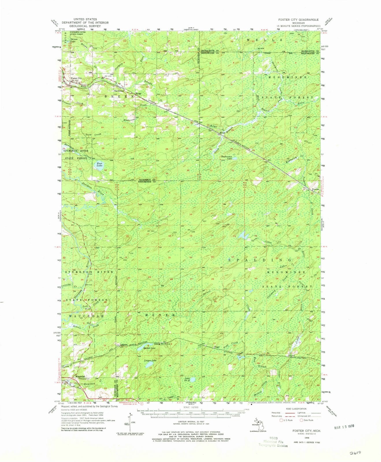 1956 Foster City, MI - Michigan - USGS Topographic Map