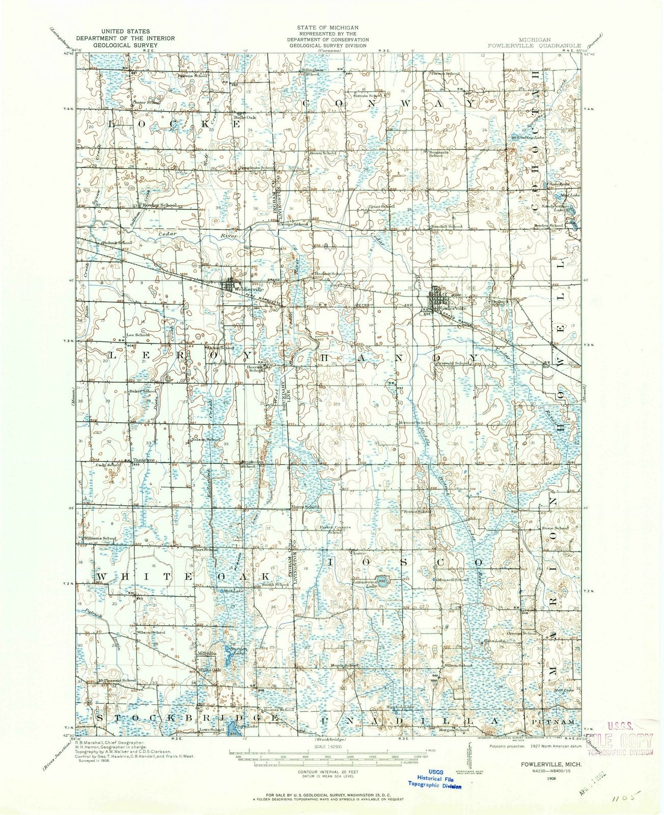 1908 Fowlerville, MI - Michigan - USGS Topographic Map