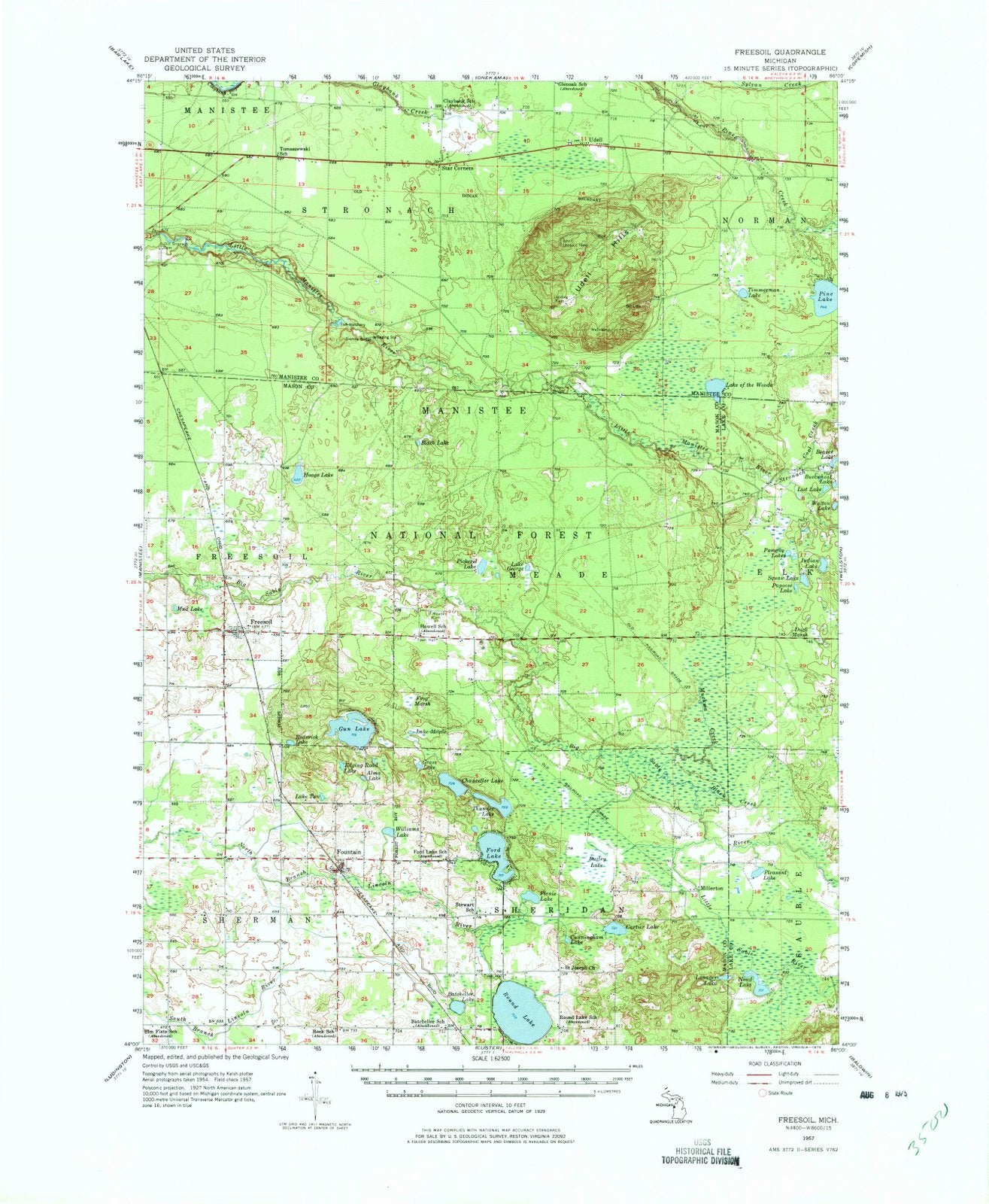 1957 Freesoil, MI - Michigan - USGS Topographic Map