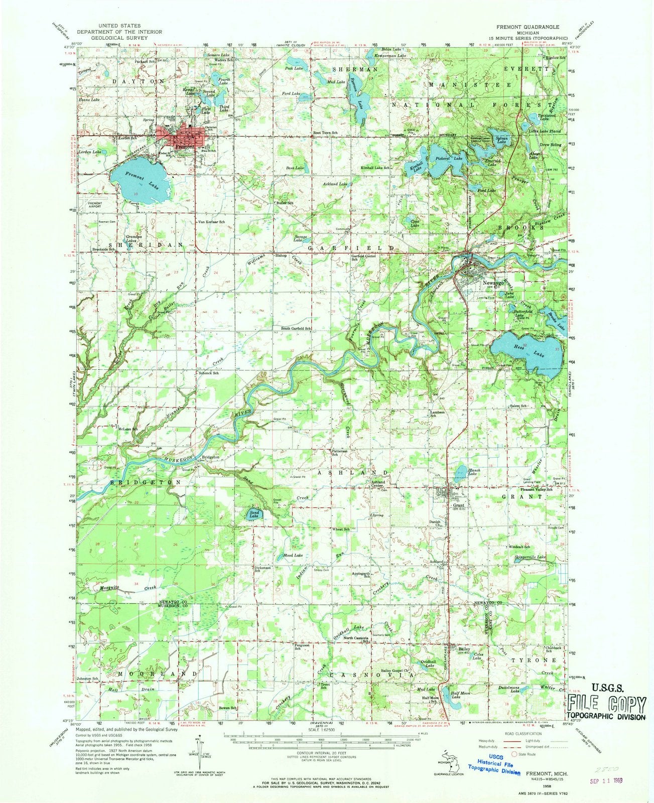 1958 Fremont, MI - Michigan - USGS Topographic Map
