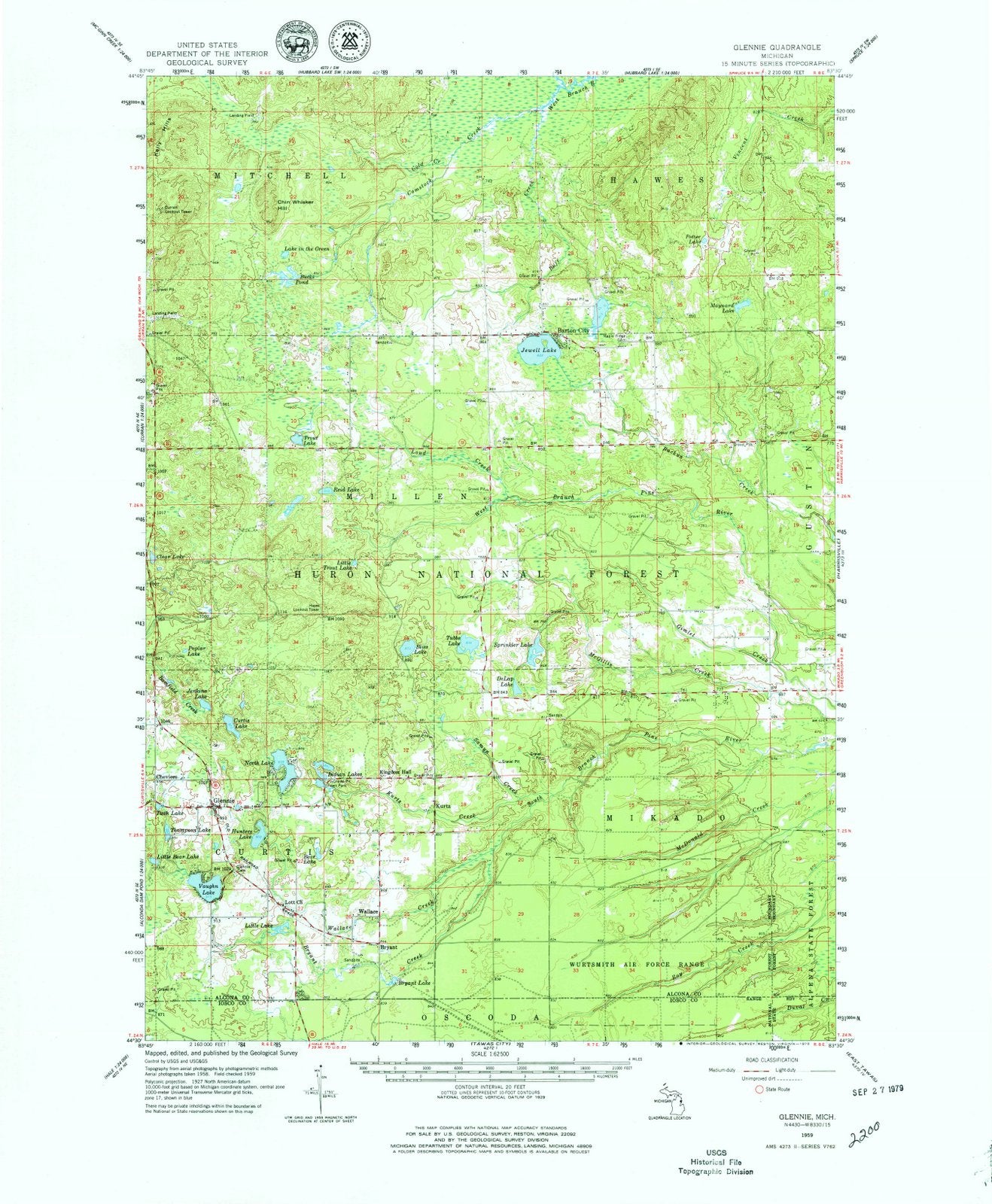 1959 Glennie, MI - Michigan - USGS Topographic Map