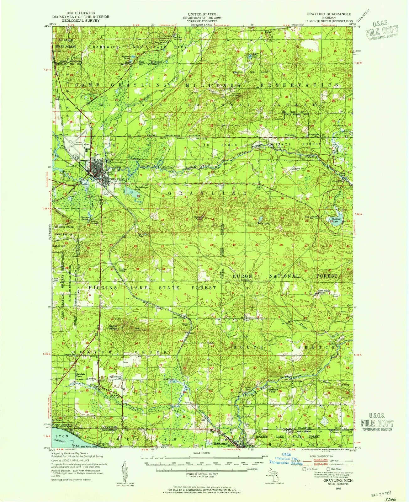 1949 Grayling, MI - Michigan - USGS Topographic Map