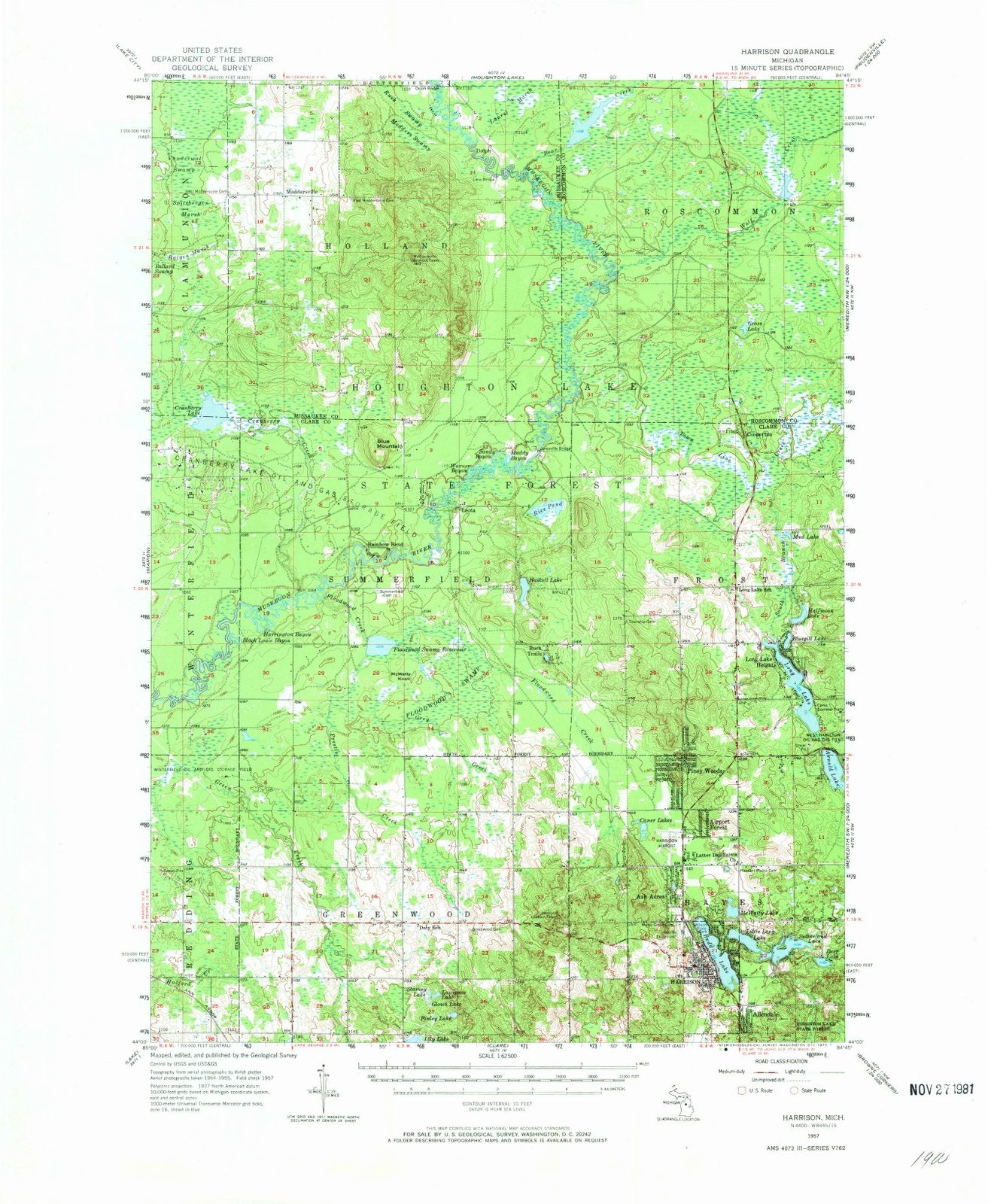 1957 Harrison, MI - Michigan - USGS Topographic Map