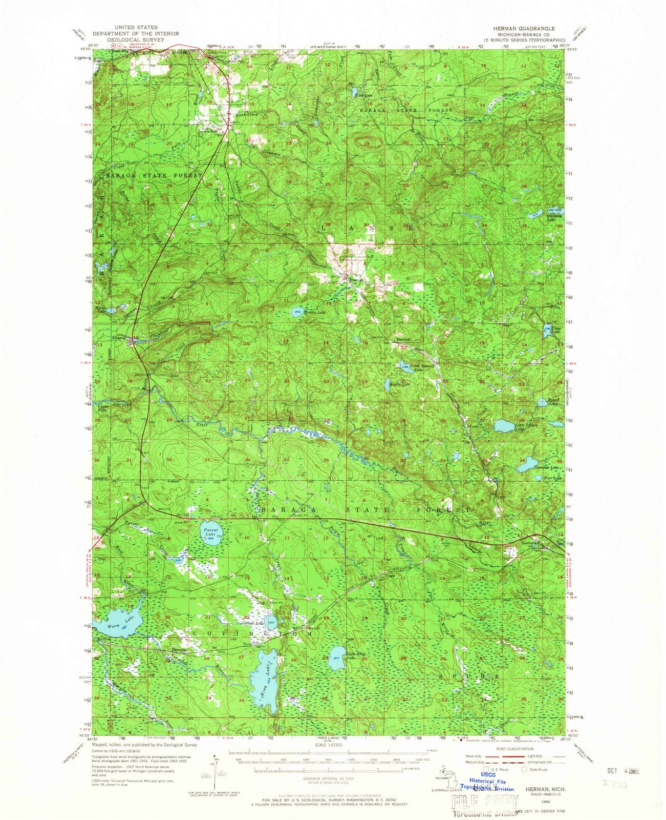 1955 Herman, MI - Michigan - USGS Topographic Map