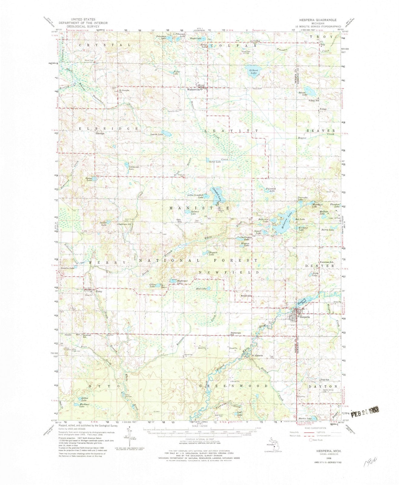 1958 Hesperia, MI - Michigan - USGS Topographic Map