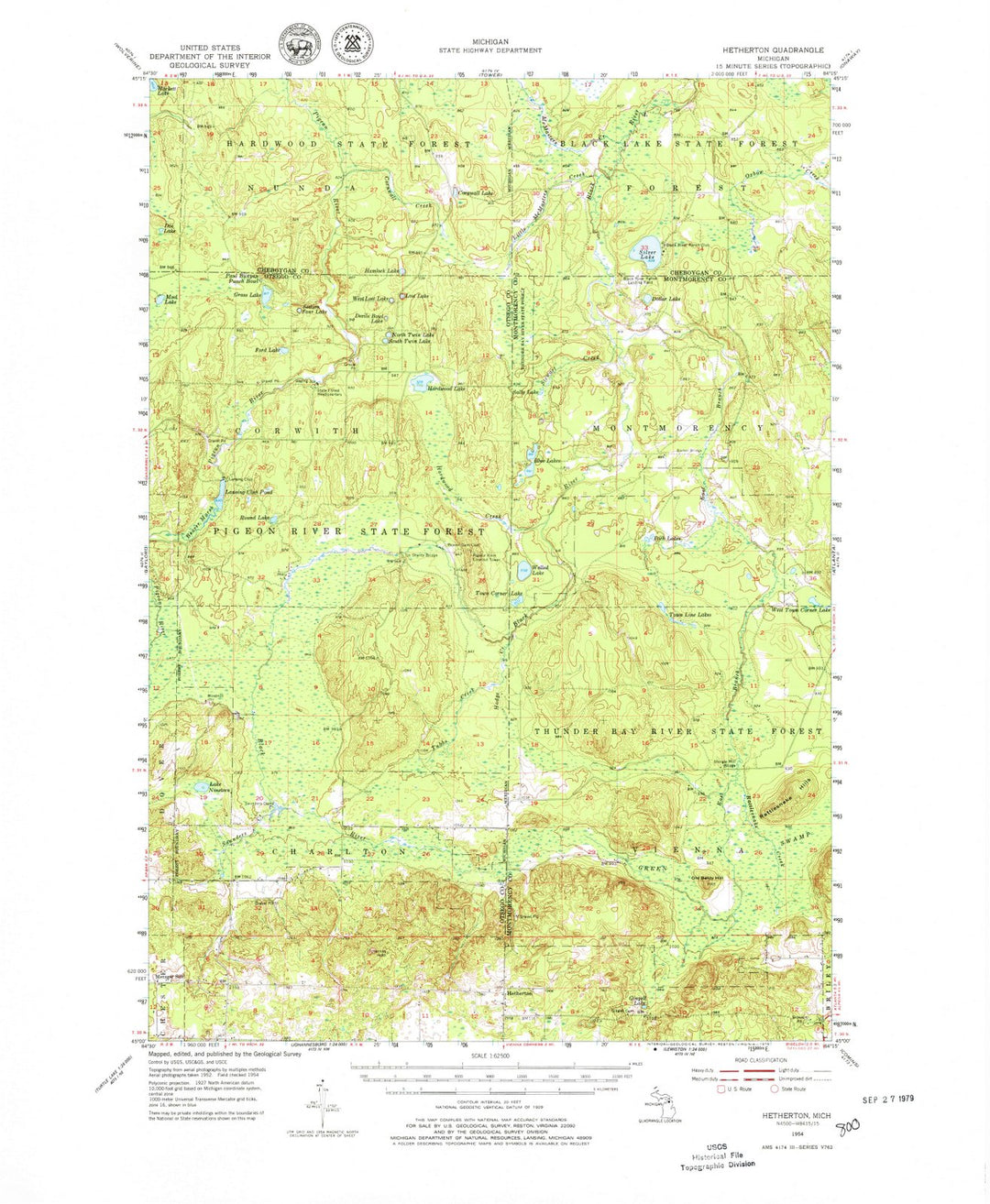 1954 Hetherton, MI - Michigan - USGS Topographic Map