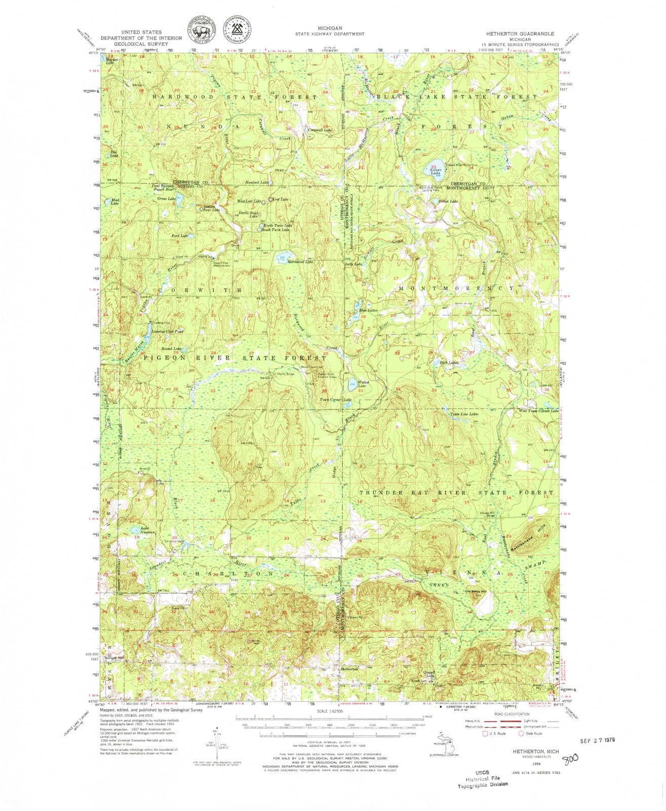 1954 Hetherton, MI - Michigan - USGS Topographic Map