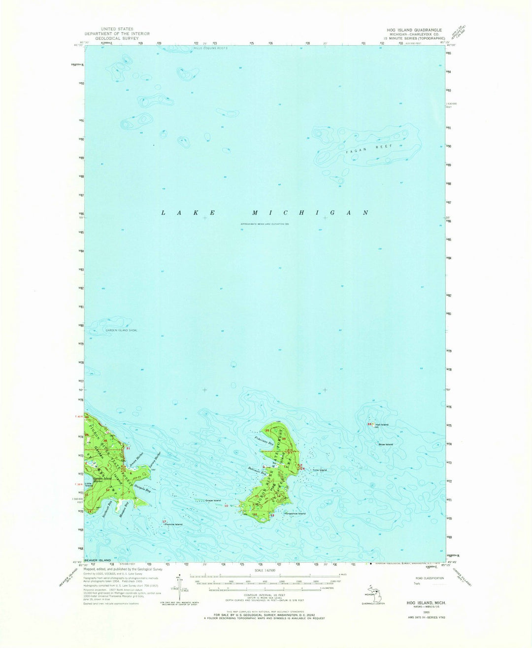 1955 Hog Island, MI - Michigan - USGS Topographic Map