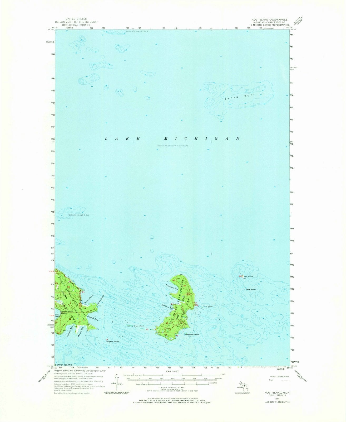 1955 Hog Island, MI - Michigan - USGS Topographic Map