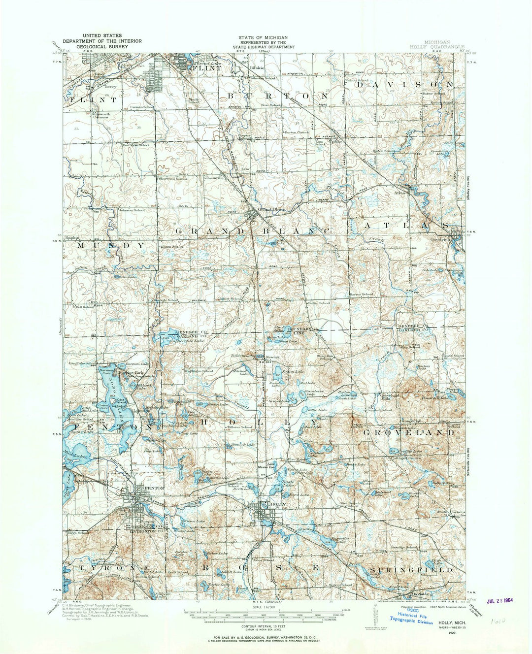 1920 Holly, MI - Michigan - USGS Topographic Map