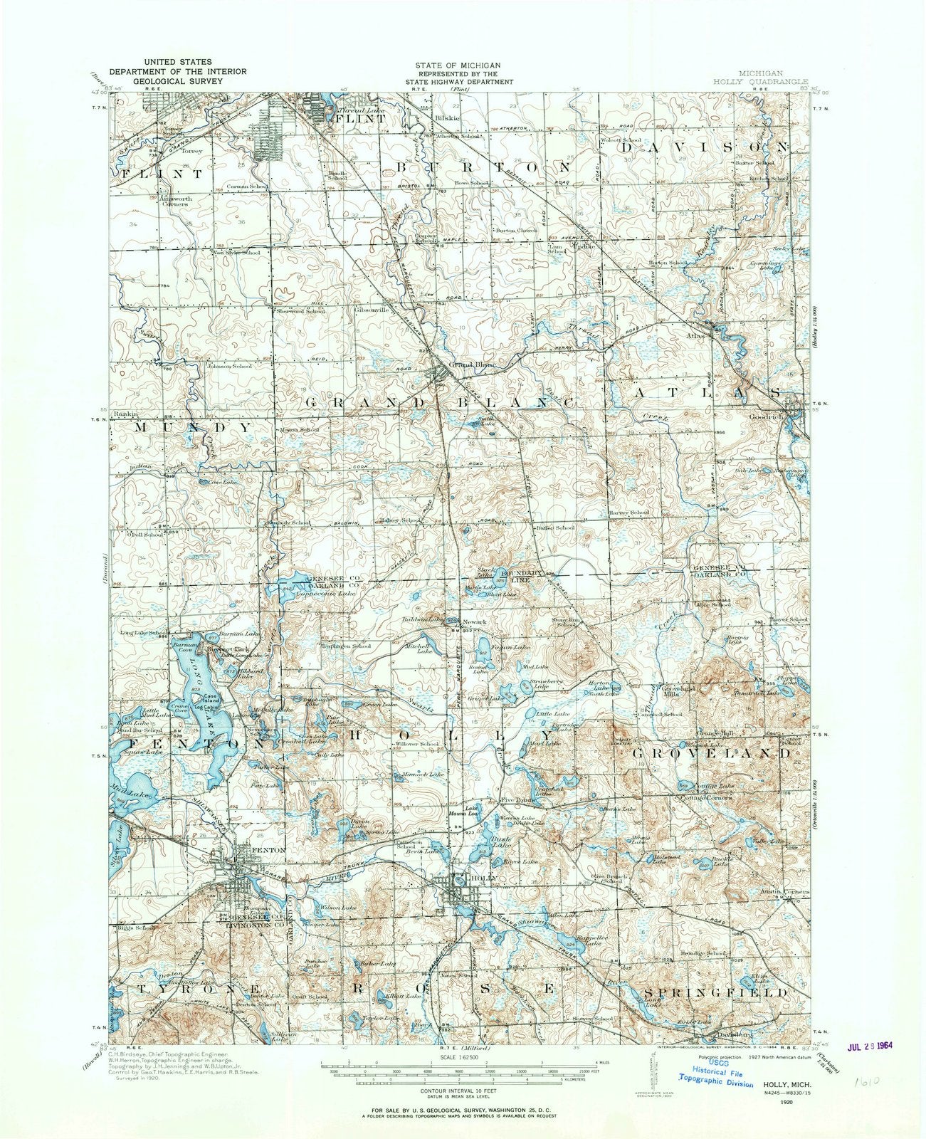 1920 Holly, MI - Michigan - USGS Topographic Map