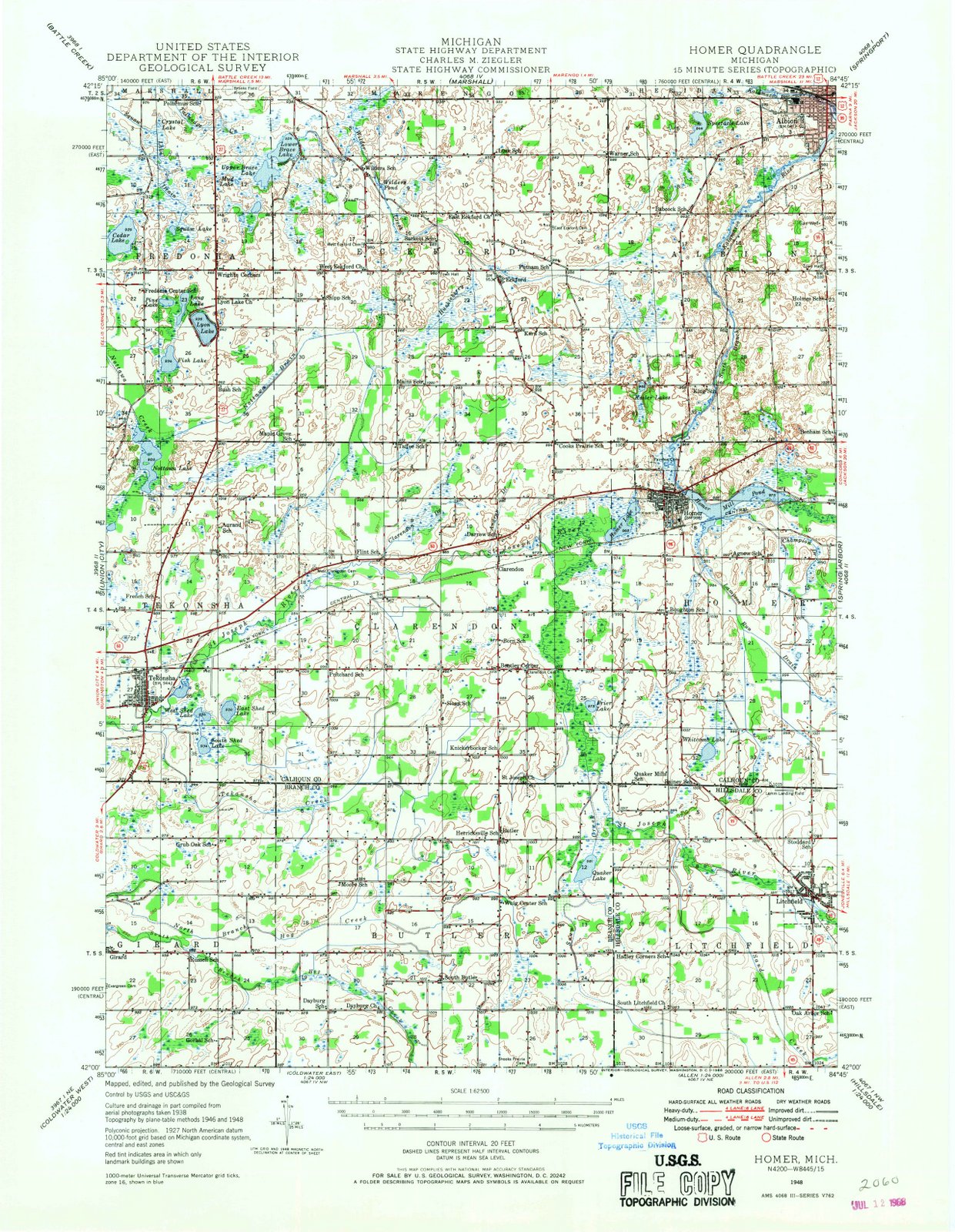 1948 Homer, MI - Michigan - USGS Topographic Map
