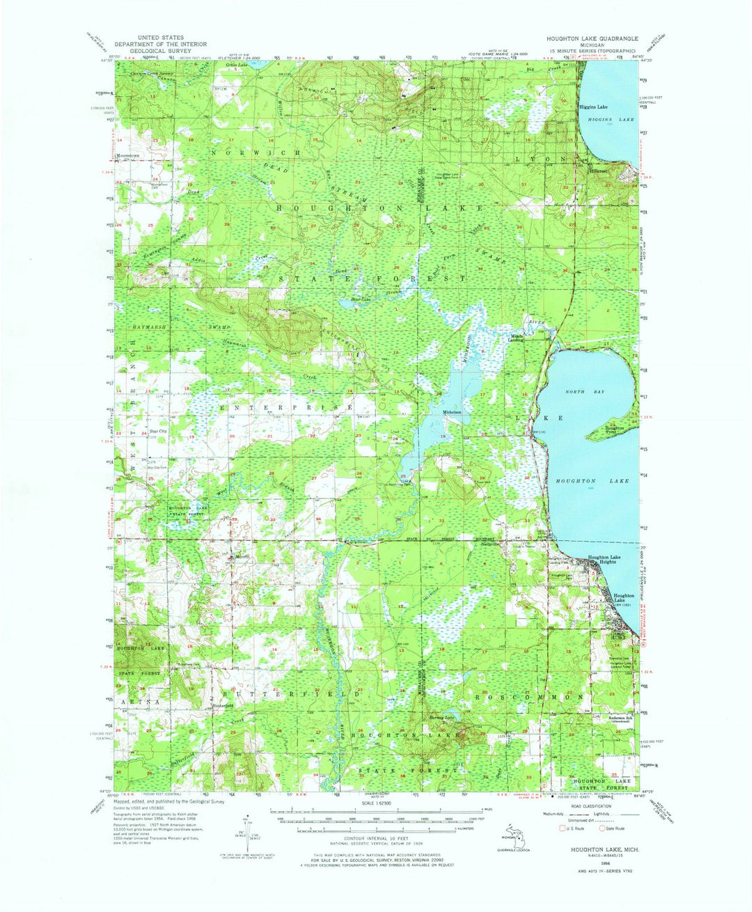1956 Houghton Lake, MI - Michigan - USGS Topographic Map