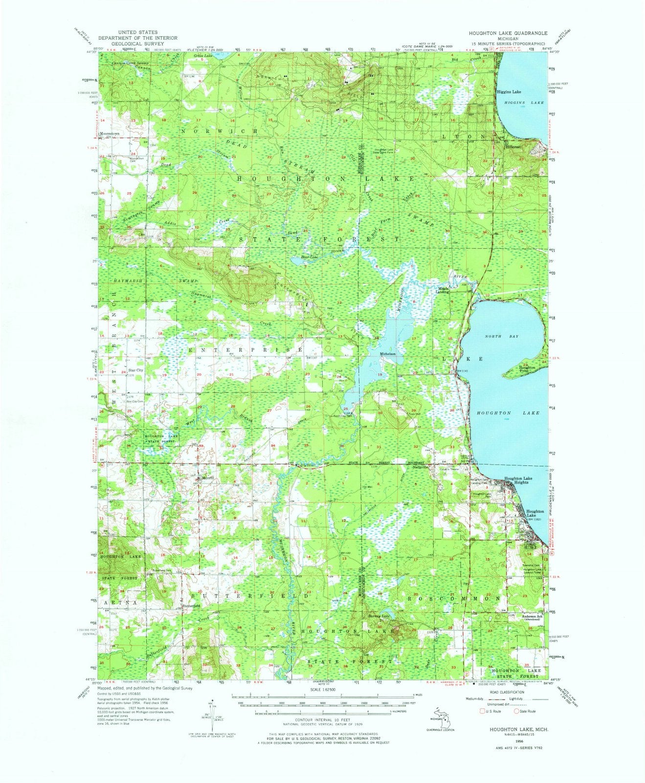 1956 Houghton Lake, MI - Michigan - USGS Topographic Map