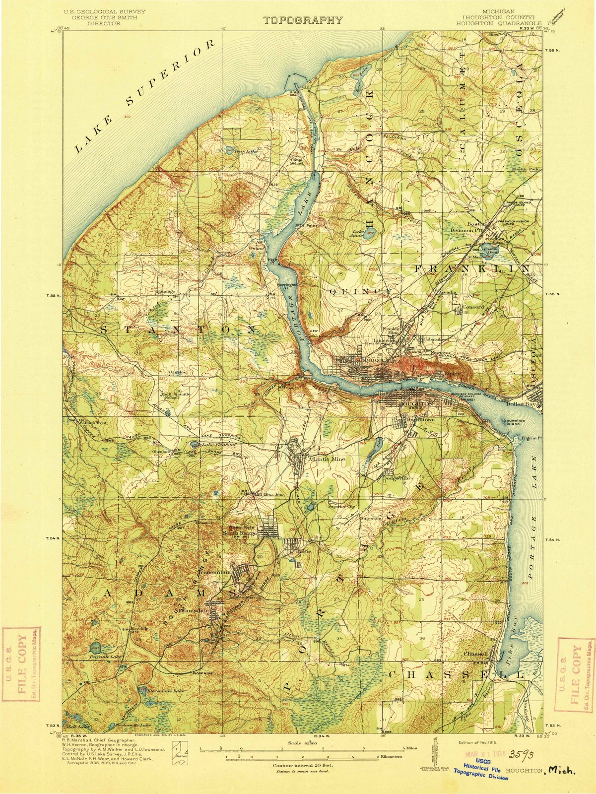 1915 Houghton, MI - Michigan - USGS Topographic Map