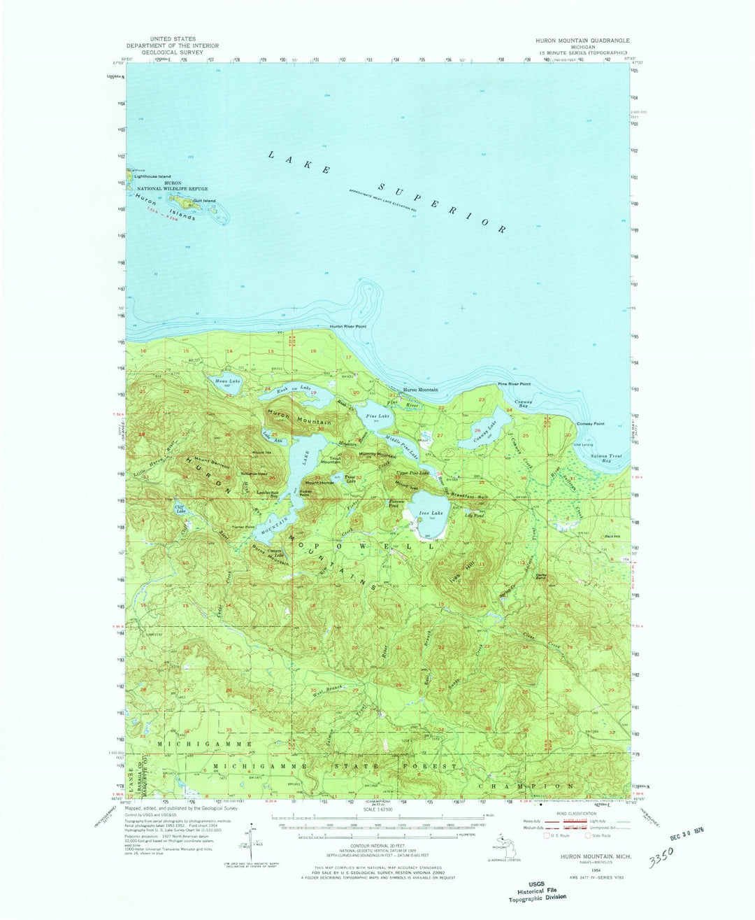 1954 Huron Mountain, MI - Michigan - USGS Topographic Map