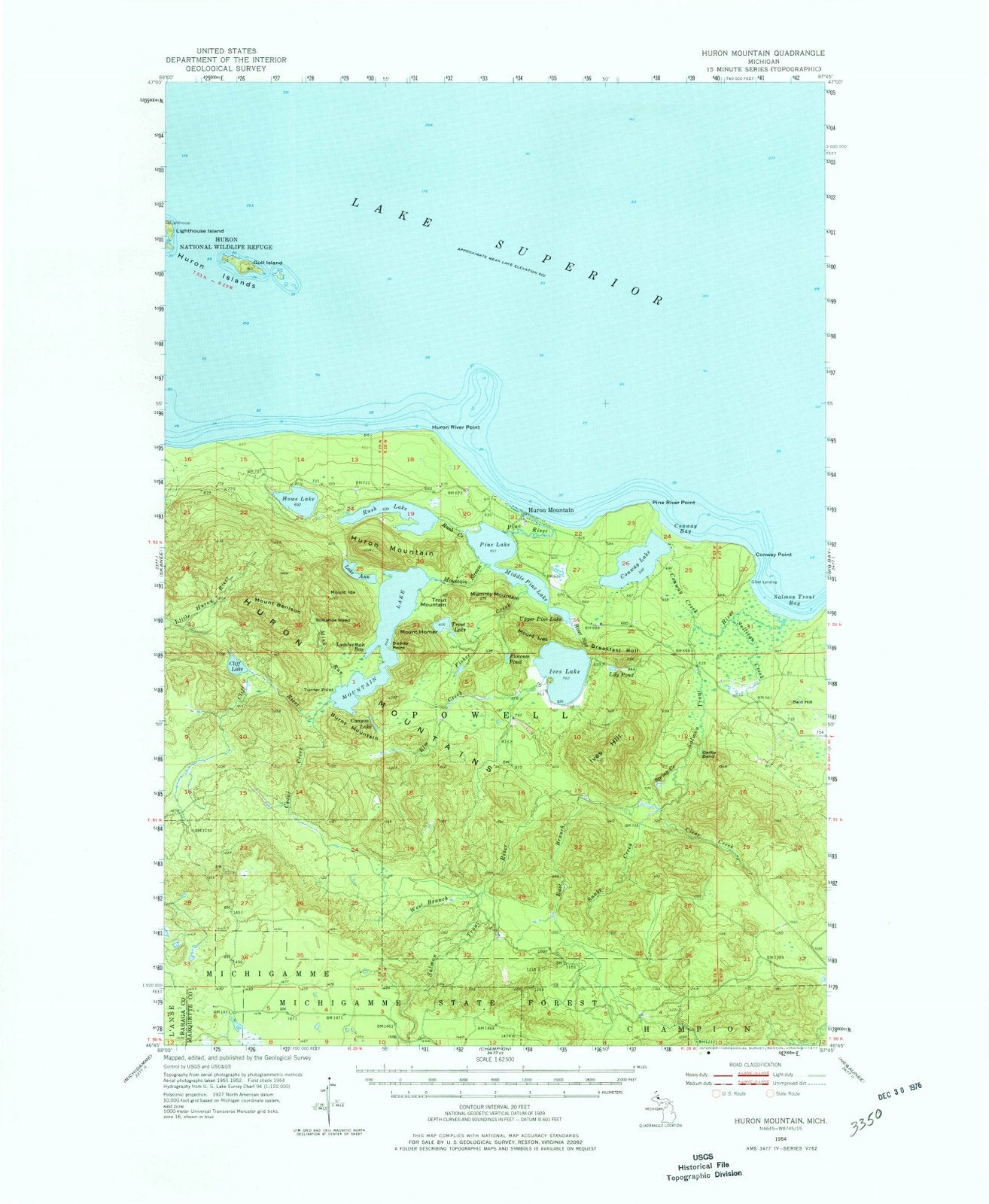 1954 Huron Mountain, MI - Michigan - USGS Topographic Map