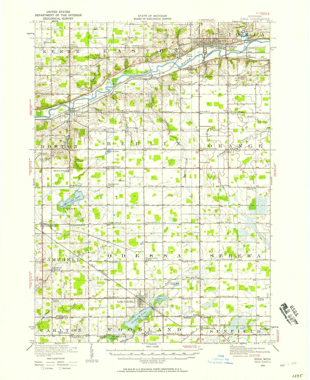 1916 Ionia, MI - Michigan - USGS Topographic Map