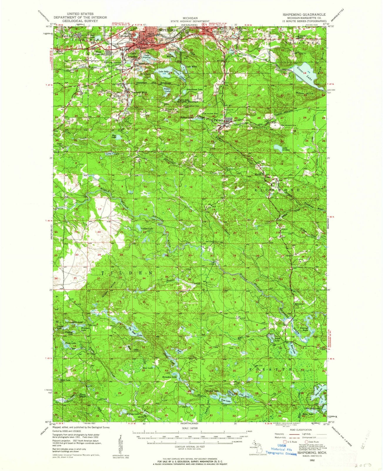 1952 Ishpeming, MI - Michigan - USGS Topographic Map v2