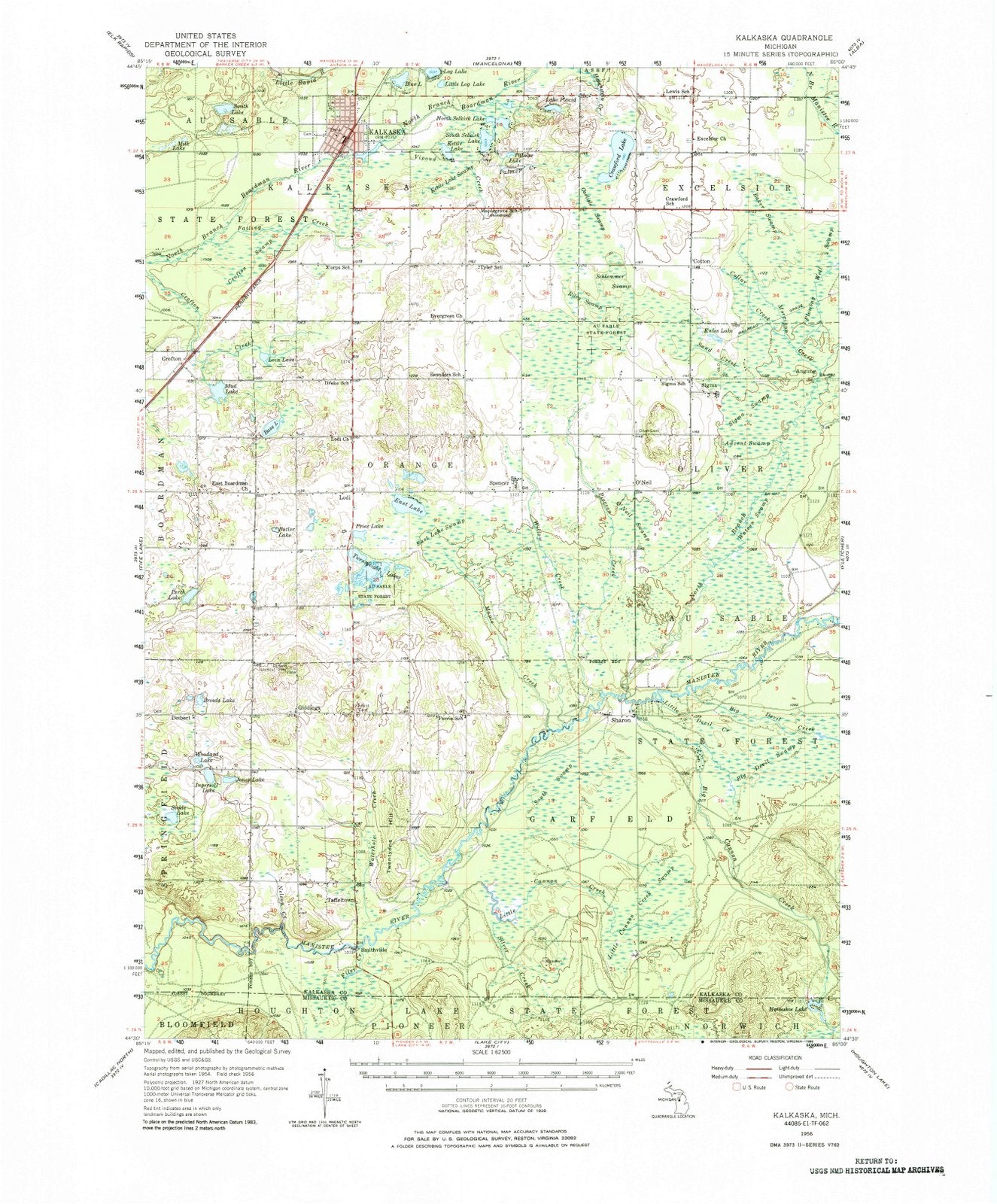1956 Kalkaska, MI - Michigan - USGS Topographic Map
