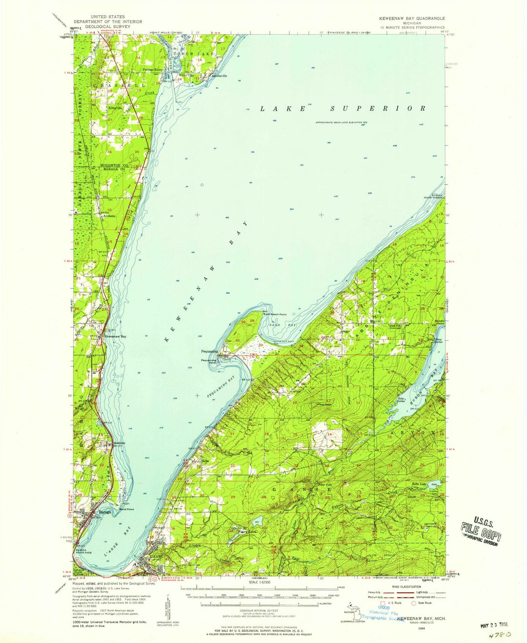 1954 Keweenaw Bay, MI - Michigan - USGS Topographic Map