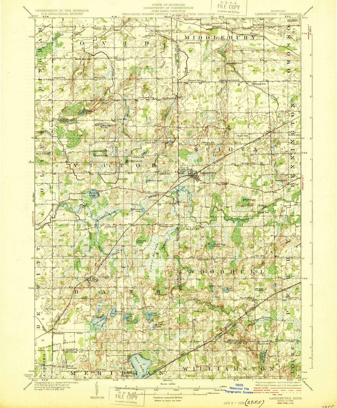 1928 Laingsburg, MI - Michigan - USGS Topographic Map