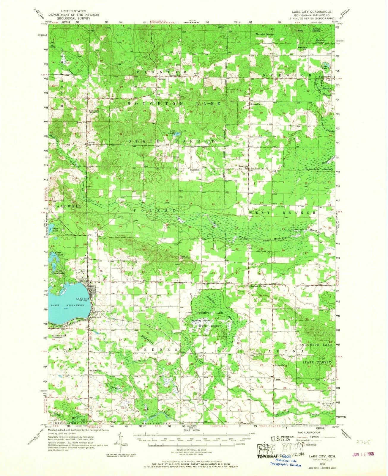 1956 Lake City, MI - Michigan - USGS Topographic Map