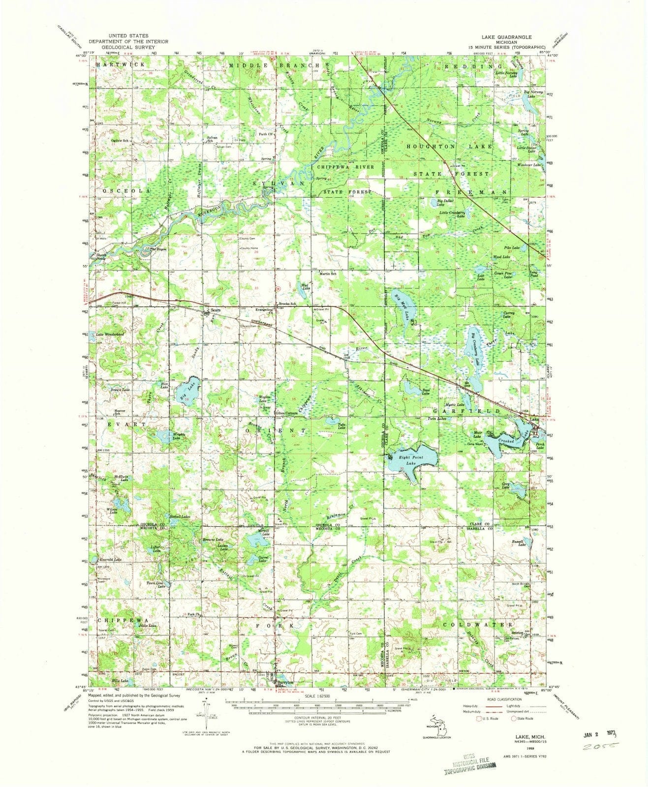 1959 Lake, MI - Michigan - USGS Topographic Map