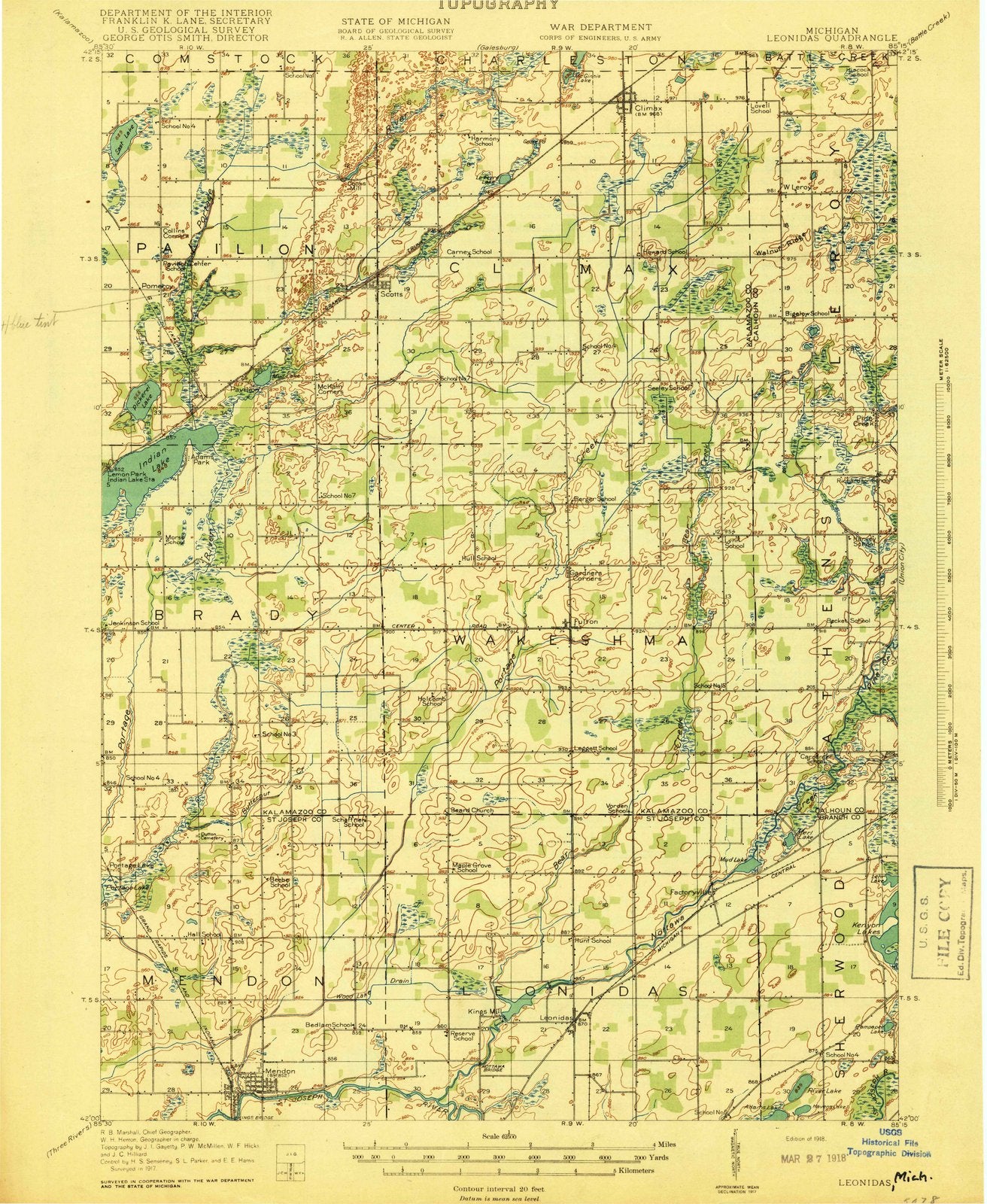 1918 Leonidas, MI - Michigan - USGS Topographic Map