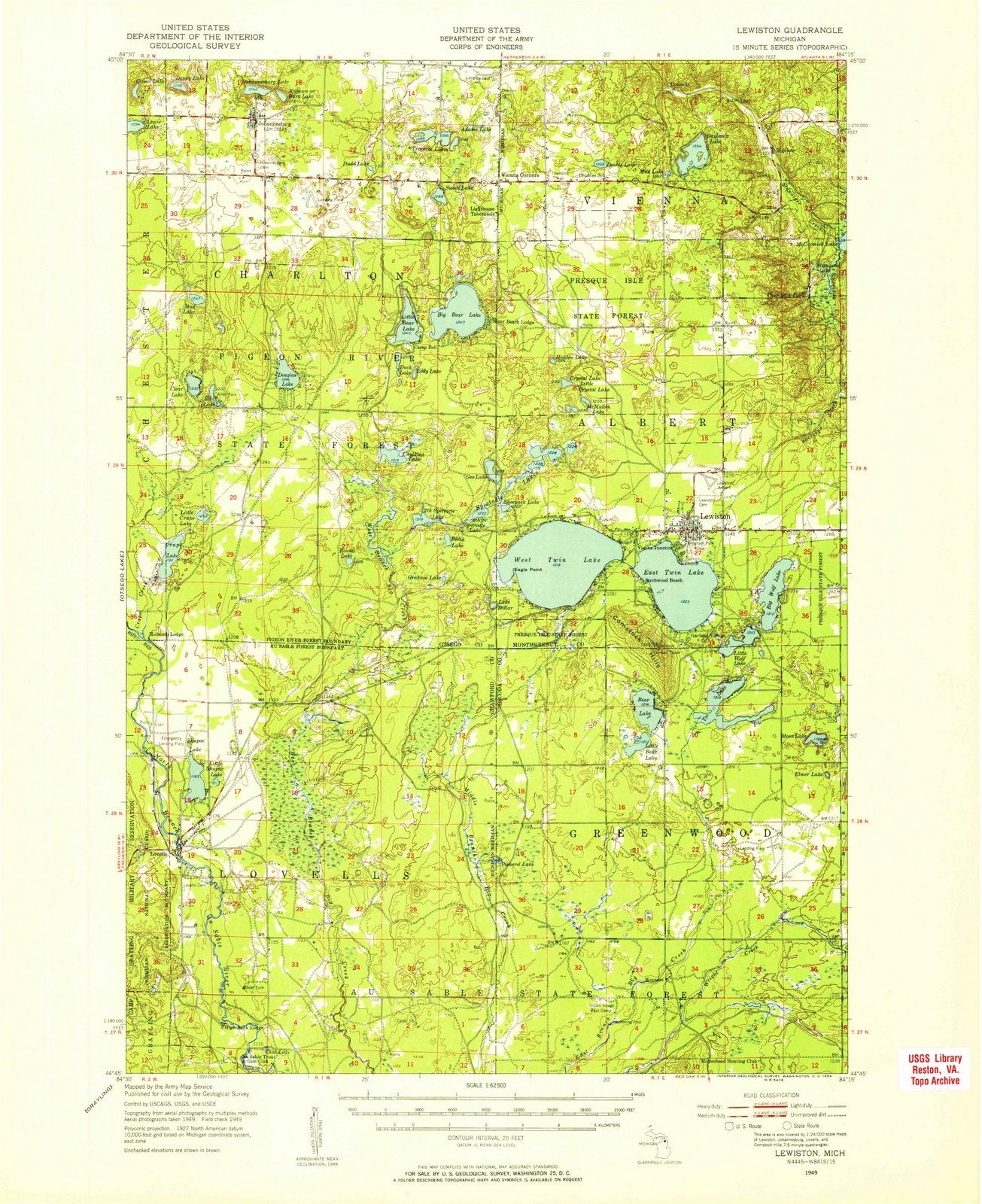 1949 Lewiston, MI - Michigan - USGS Topographic Map