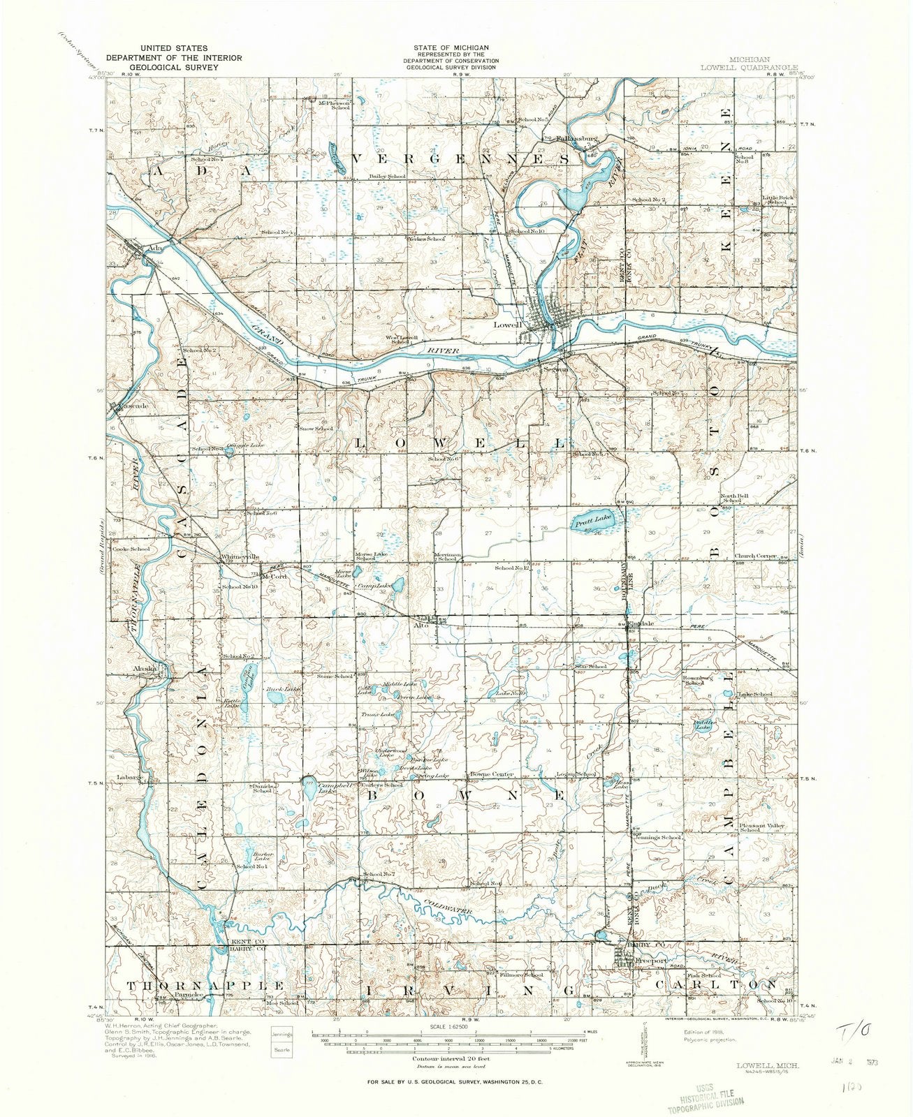 1918 Lowell, MI - Michigan - USGS Topographic Map
