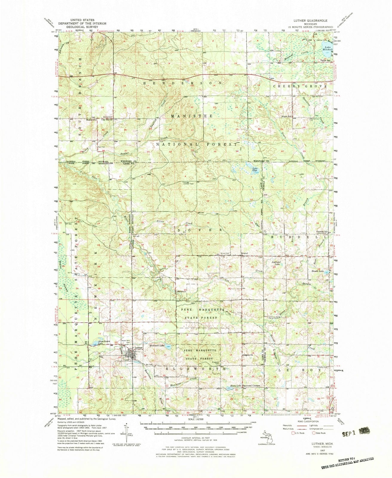 1957 Luther, MI - Michigan - USGS Topographic Map