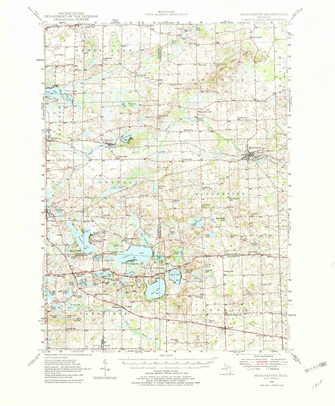 1948 Manchester, MI - Michigan - USGS Topographic Map