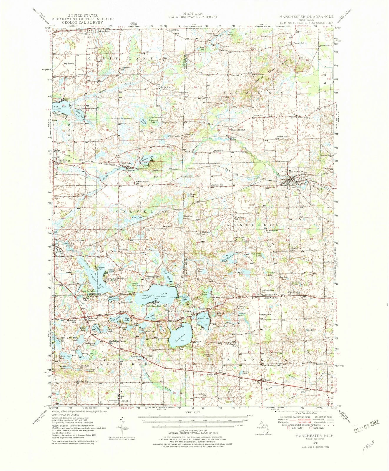1948 Manchester, MI - Michigan - USGS Topographic Map