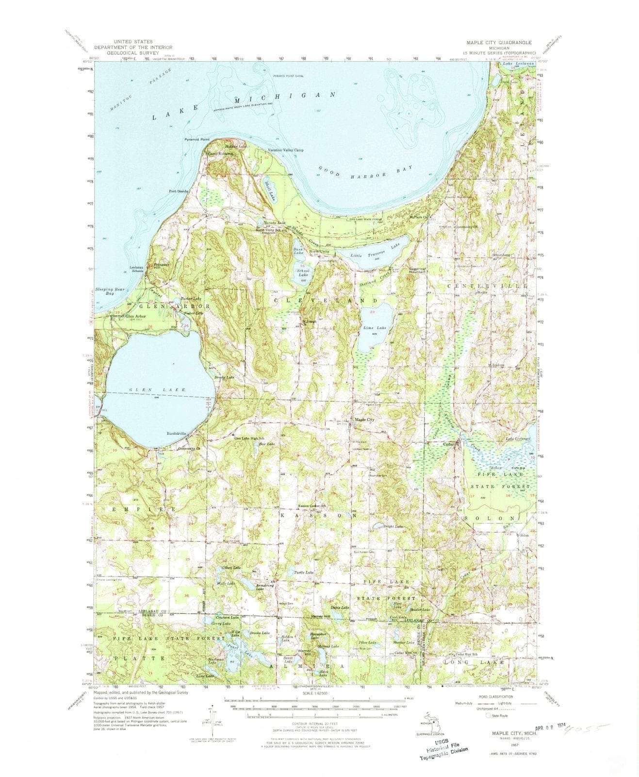 1957 Maple City, MI - Michigan - USGS Topographic Map
