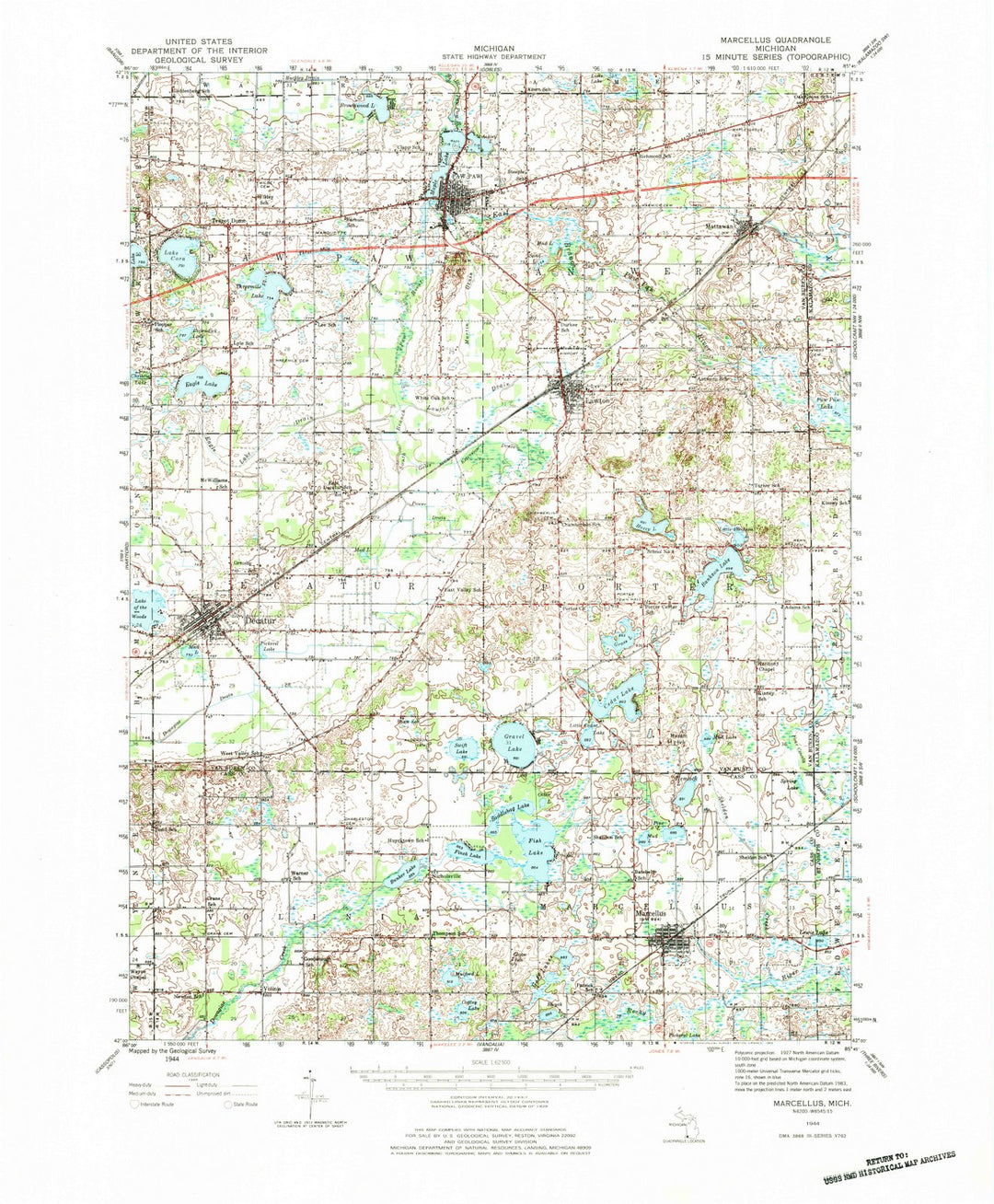 1944 Marcellus, MI - Michigan - USGS Topographic Map