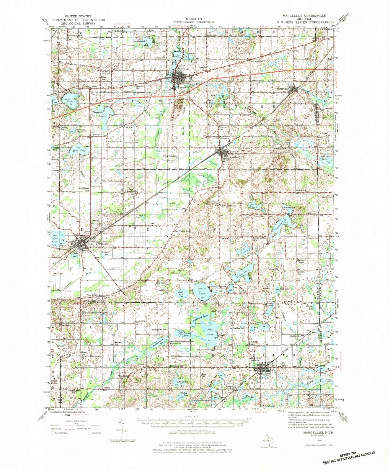 1944 Marcellus, MI - Michigan - USGS Topographic Map