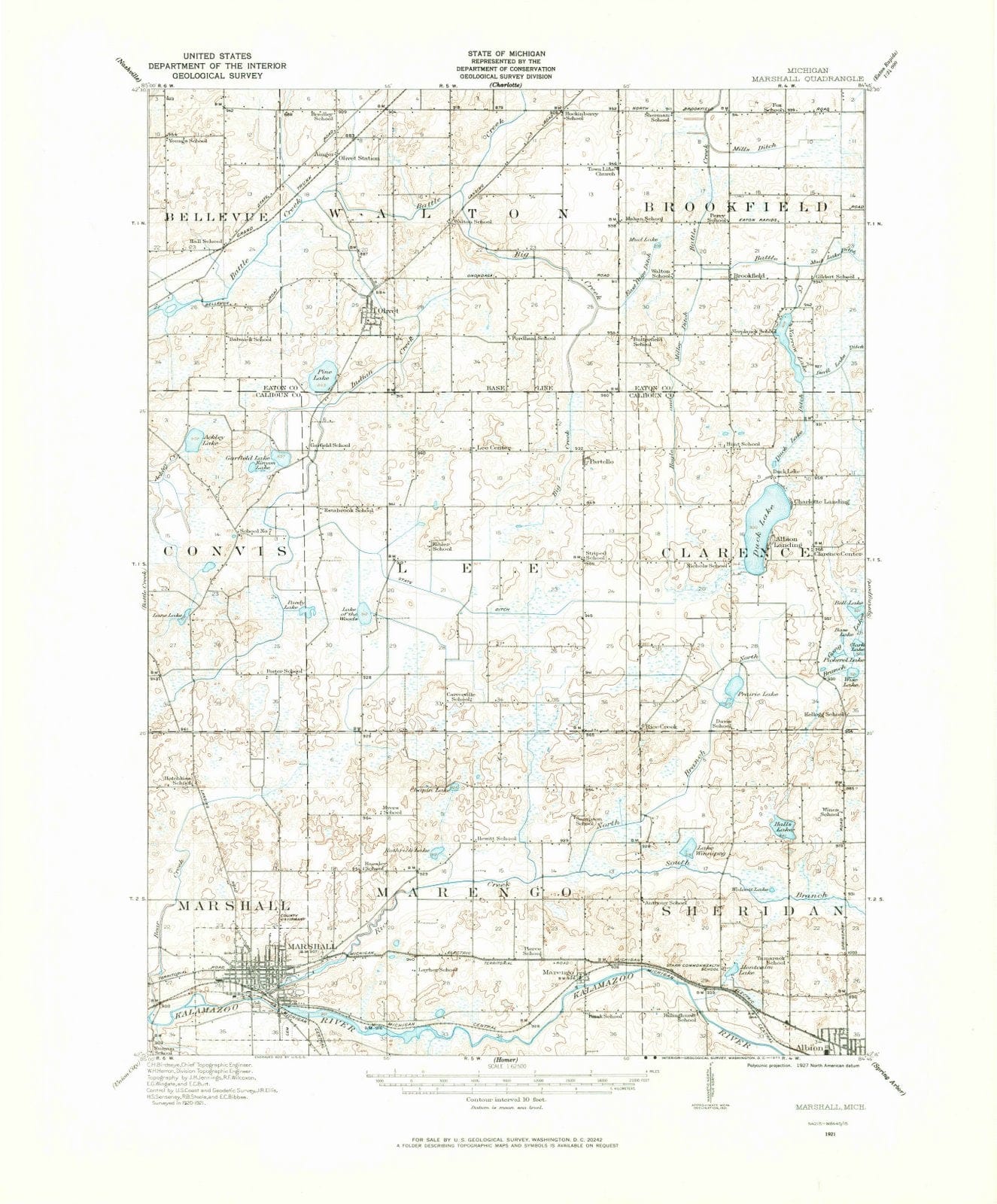 1921 Marshall, MI - Michigan - USGS Topographic Map