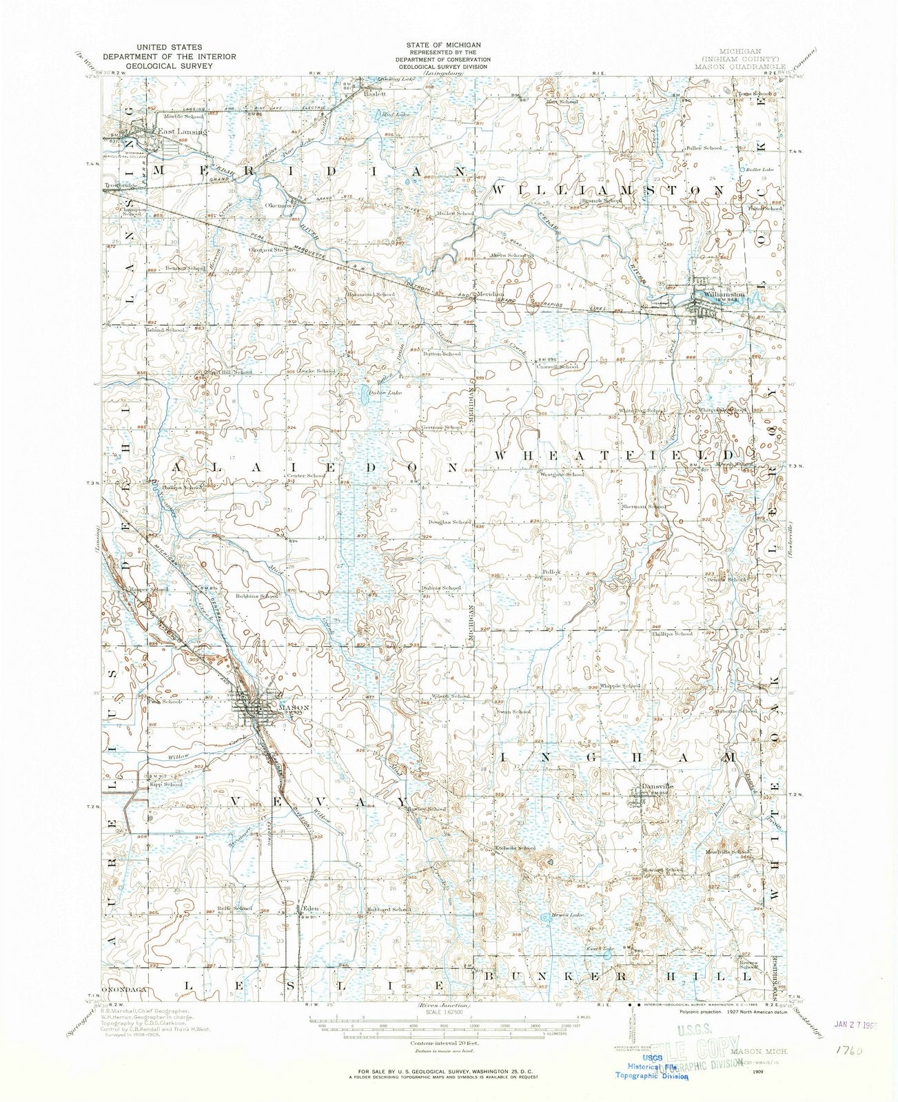 1909 Mason, MI - Michigan - USGS Topographic Map