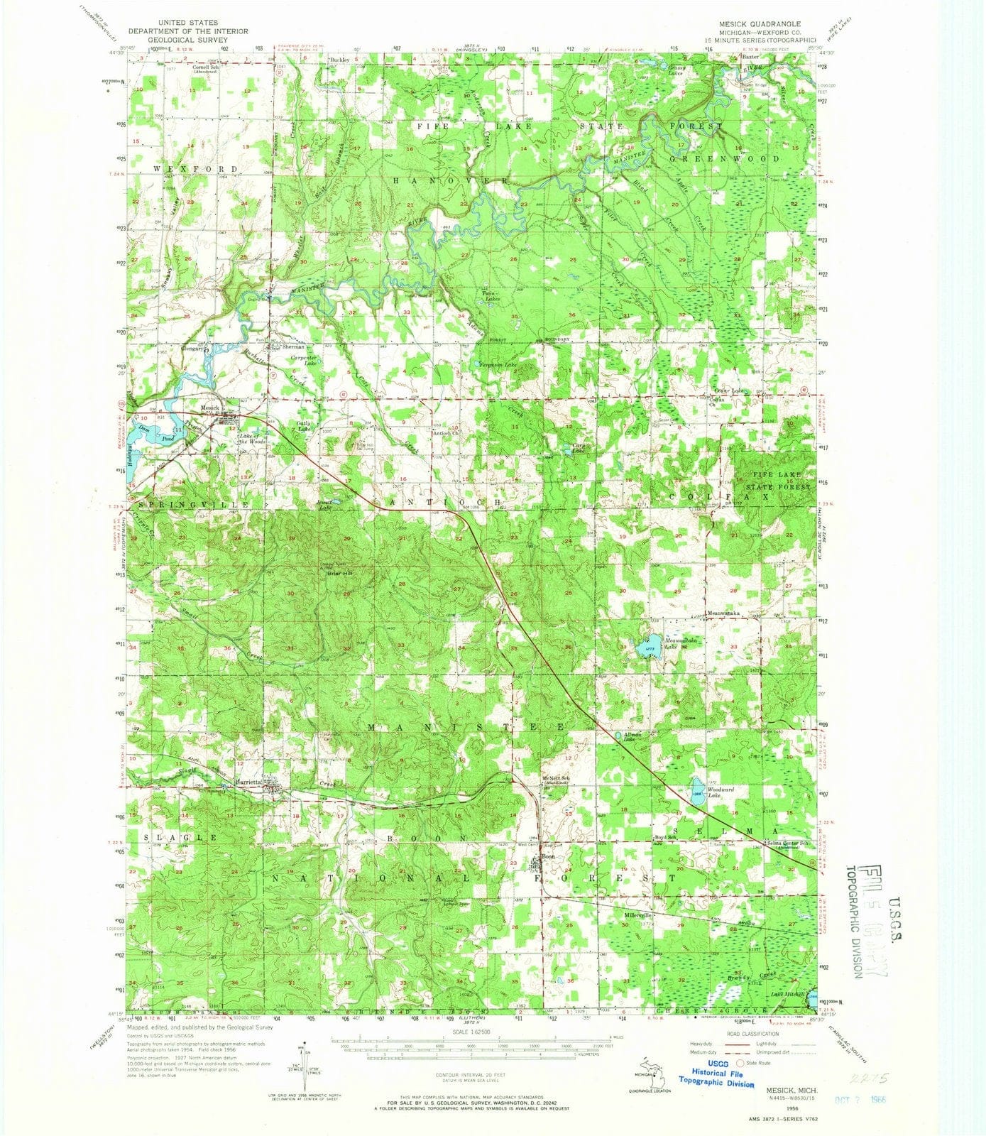 1956 Mesick, MI - Michigan - USGS Topographic Map
